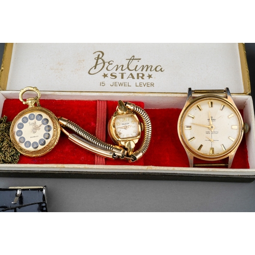 223 - Collection of watches including vintage Newmark wrist watch, Magno pocket watches, Bentima wrist wat... 