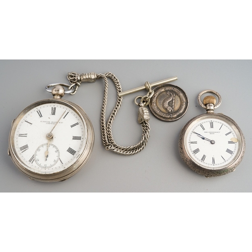 234 - Gents silver pocket watch on chain & ladies silver fob watch