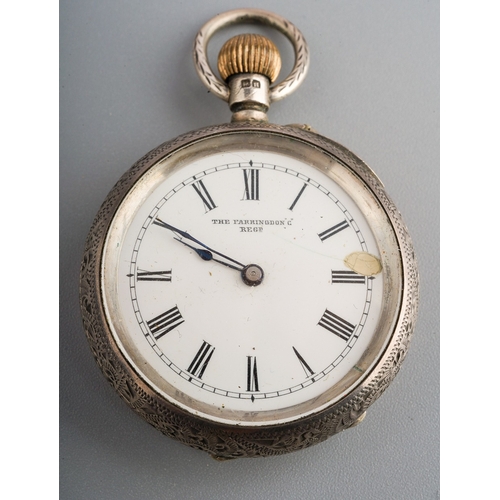 234 - Gents silver pocket watch on chain & ladies silver fob watch