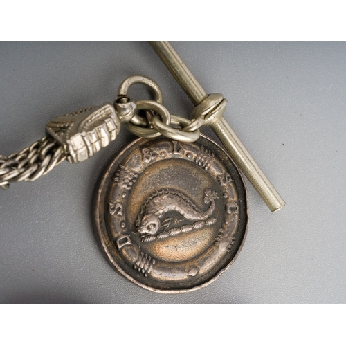 234 - Gents silver pocket watch on chain & ladies silver fob watch