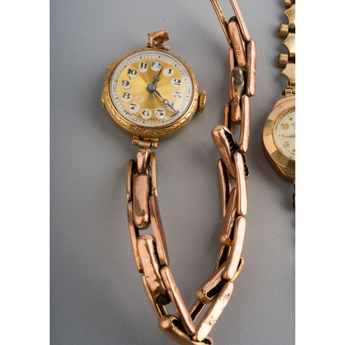 235 - Group of gold ladies watches to include 4 9 ct ladies wristwatches, two with 9 ct gold straps, one w... 