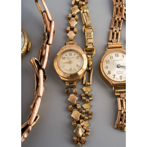 235 - Group of gold ladies watches to include 4 9 ct ladies wristwatches, two with 9 ct gold straps, one w... 