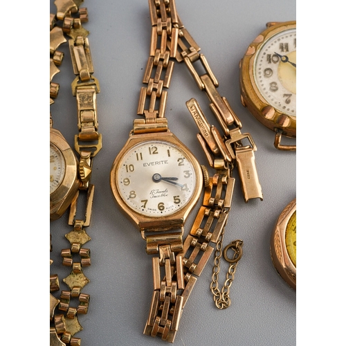 235 - Group of gold ladies watches to include 4 9 ct ladies wristwatches, two with 9 ct gold straps, one w... 