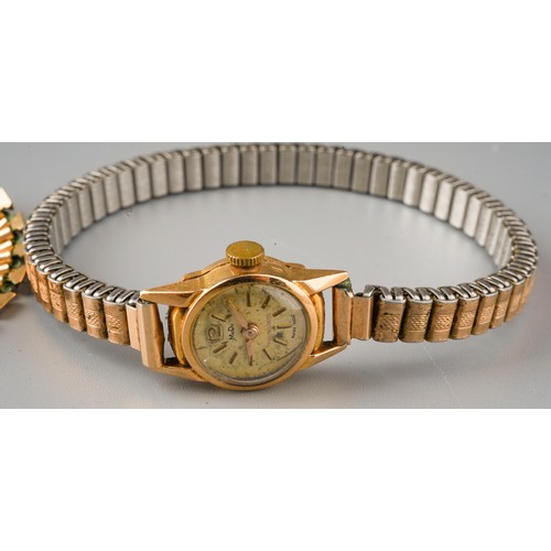 243 - Two ladies gold ladies watches on plated straps. One watch  marked 18k, other 9 ct.