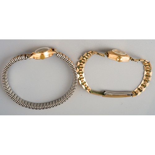 243 - Two ladies gold ladies watches on plated straps. One watch  marked 18k, other 9 ct.