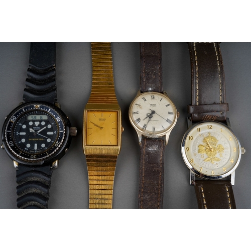 244 - Assorted Gentlemen's wrist watches to include: Coin Watch, Smiths; Seiko quatrz Diver's watch; Seiko... 