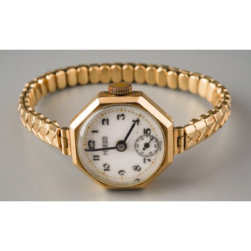 245 - Vintage Hirco ladies 9ct gold wrist watch on a  gold plated strap