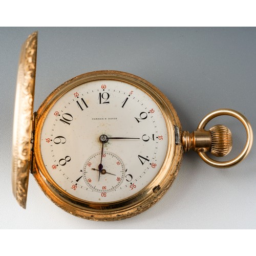 250 - 14 ct gold Parker and Davis pocket watch, rear cover detached. Gross weight including movement 110g.... 