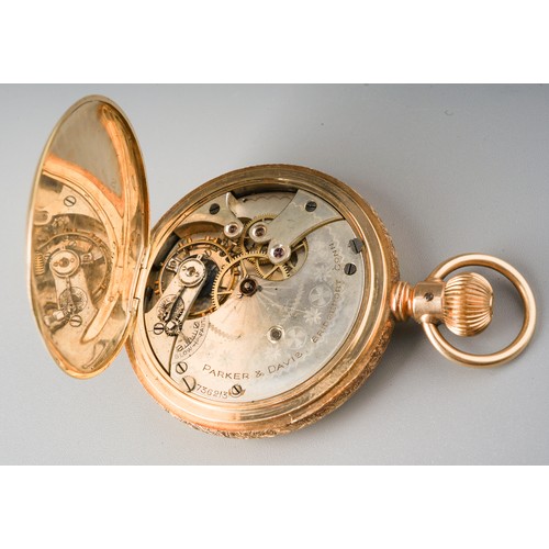 250 - 14 ct gold Parker and Davis pocket watch, rear cover detached. Gross weight including movement 110g.... 