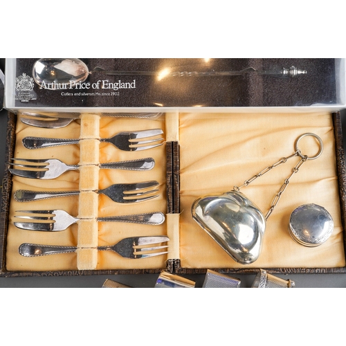 264 - A small group of hallmarked silver and a parcel of cased and loose plated cutlery and hollow ware, e... 