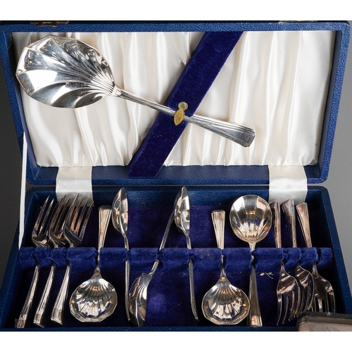 264 - A small group of hallmarked silver and a parcel of cased and loose plated cutlery and hollow ware, e... 