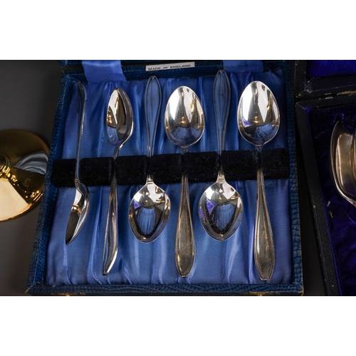 264 - A small group of hallmarked silver and a parcel of cased and loose plated cutlery and hollow ware, e... 