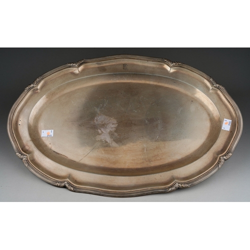 269 - An Austro-Hungarian 800 standard silver large shaped oval platter with reeded and acanthus leaf bord... 