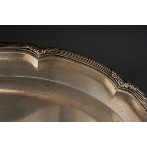 269 - An Austro-Hungarian 800 standard silver large shaped oval platter with reeded and acanthus leaf bord... 