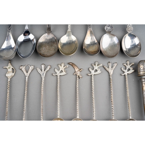 271 - A collection of white metal and EPNS souvenir and twist stem teaspoons and a 19th Century engraved w... 