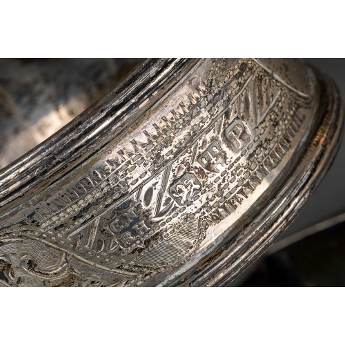 275 - A late Victorian silver christening cup, engraved decoration and inscription dated Dec 6th 1890, hal... 