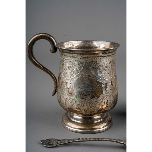 275 - A late Victorian silver christening cup, engraved decoration and inscription dated Dec 6th 1890, hal... 