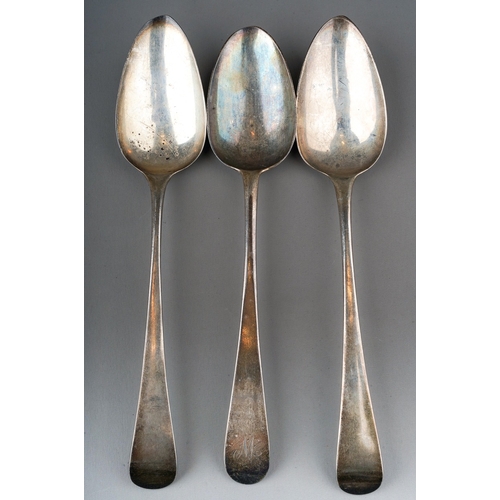 278 - Three Georgian Old English pattern silver tablespoons, comprising a pair, maker Samuel Godbehere, Ed... 