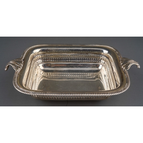 280 - A George VI silver butter dish, stylised shell handles above reticulated border, hallmarked by Israe... 