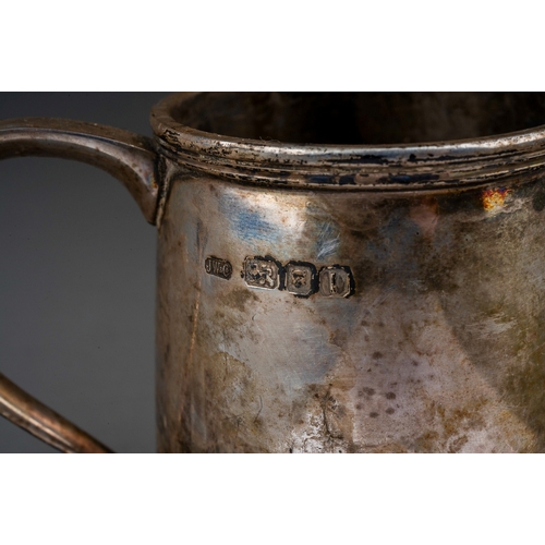 284 - A George VI plain silver christening mug with engraved inscription dated 1949, hallmarked by Josiah ... 