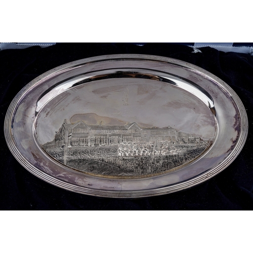 290 - A collection of silver to include: Modern oblong shaped presentation dish, embossed with a large clu... 