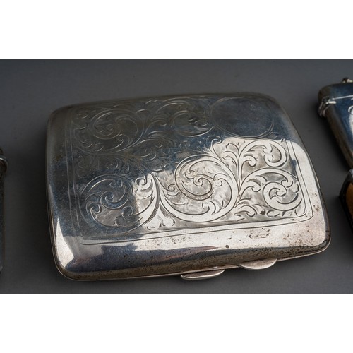 294 - A group of early 20th Century silver to include: engraved cigarette case, gilt interior, hallmarked ... 