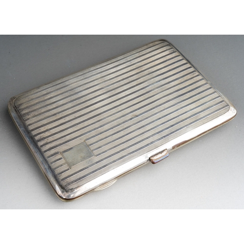 299 - An Art Deco white metal probably silver (untested) and yellow guilloche cigarette case, sun radial d... 