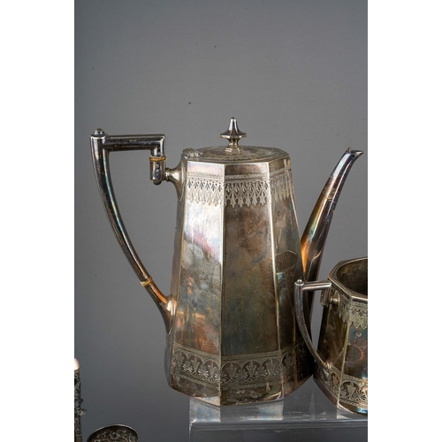 305 - A late Victorian silver plate presentation tea and coffee service, the teapot with inscription dated... 