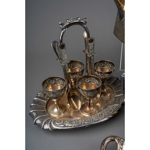 305 - A late Victorian silver plate presentation tea and coffee service, the teapot with inscription dated... 