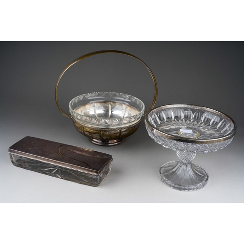 306 - Early 20th Century Continental silver plate to include a fruit basket with glass liner; a moulded gl... 