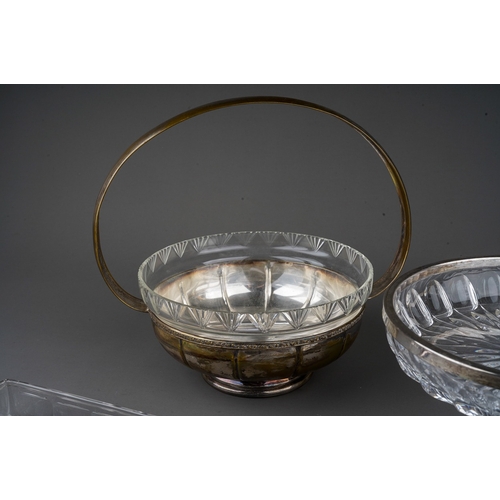 306 - Early 20th Century Continental silver plate to include a fruit basket with glass liner; a moulded gl... 