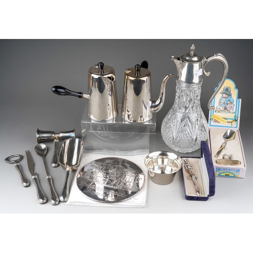 308 - A Victorian style silver plate mounted moulded glass claret jug together with assorted plate, EPNS t... 