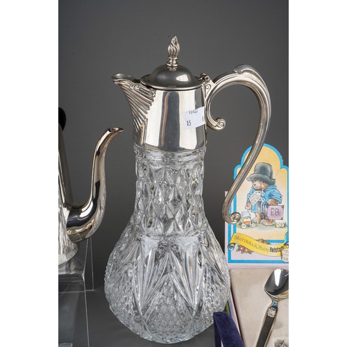 308 - A Victorian style silver plate mounted moulded glass claret jug together with assorted plate, EPNS t... 