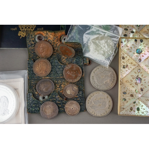 313 - Coin collection to include British coinage  and mother of pearl card case etc.