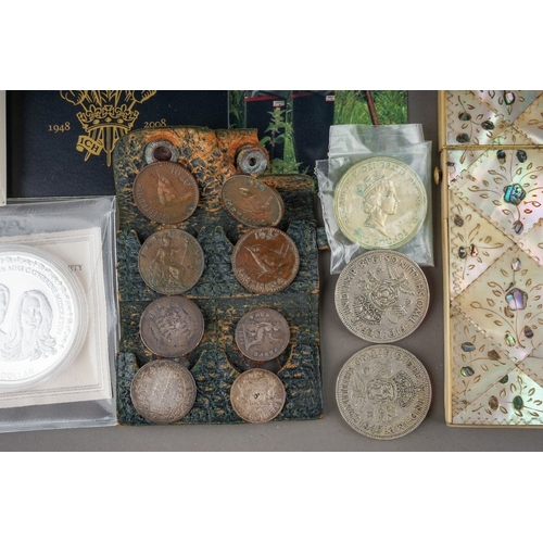 313 - Coin collection to include British coinage  and mother of pearl card case etc.