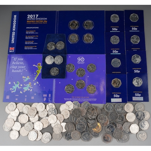 325 - A collection of one hundred and eighteen United Kingdom 50 pence coins, largely special edition,, in... 