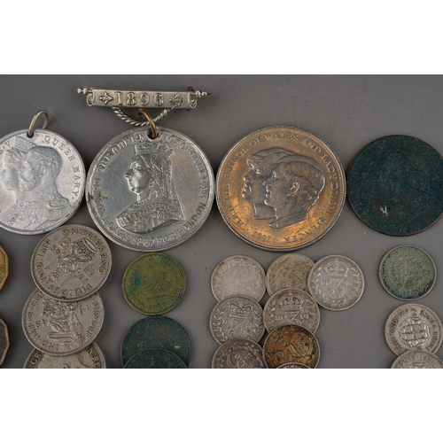 326 - Assorted Victorian and later coins to include: Victorian crown 1891; George VI six pence coins, thre... 