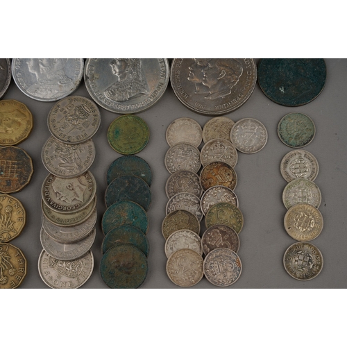 326 - Assorted Victorian and later coins to include: Victorian crown 1891; George VI six pence coins, thre... 