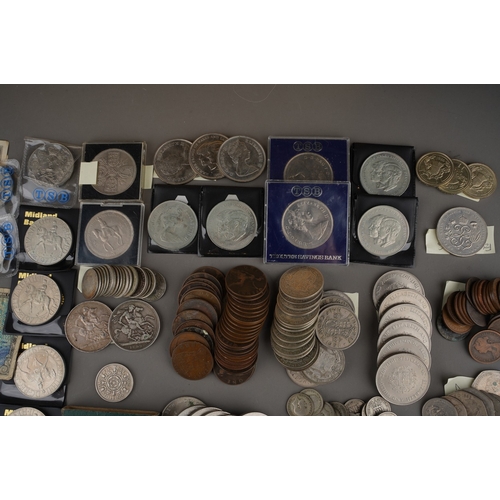 327 - A wooden box of British and World banknotes and coins, including six Elizabeth II ten shilling bankn... 