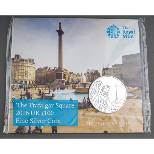 333 - A Royal Mint The Trafalgar Square 2016 UK £100 Fine Silver Coin, with cardboard and plastic packagin... 