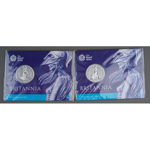 336 - Two Royal Mint Britannia 2015 UK £50 Fine Silver Coins, both with cardboard and plastic packaging (2... 