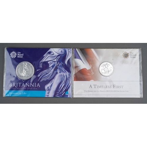 337 - Royal Mint: a Britannia 2015 UK £50 Fine Silver Coin and a 2013 The George and Dragon UK £20 Fine Si... 