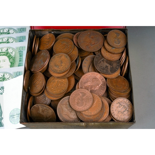 340 - Two tins of coins, mostly British pre-decimal, largely pennies and half pennies (2 tins)