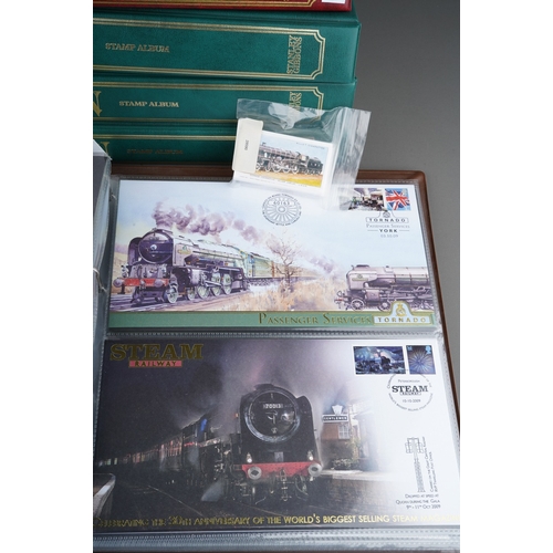 347 - A collection of 5 albums of stamps and first day covers, Worldwide, may locomotive themed, together ... 