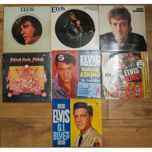 356 - 7 LP records including 5 Elvis Presley, 1 John Lennon and 1 Black Sabbath.