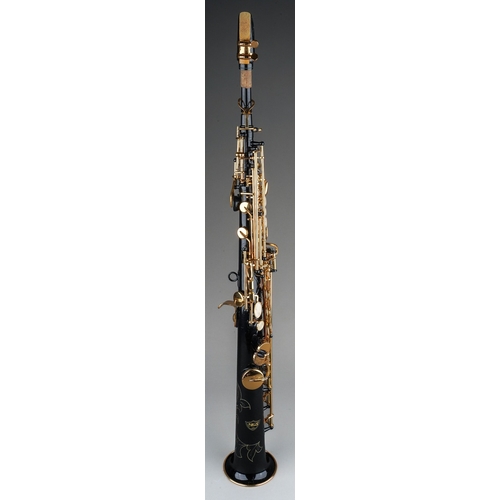 361 - A cased Opus Soprano saxophone, black lacquered and brass finish, some small areas of tarnish  rust ... 