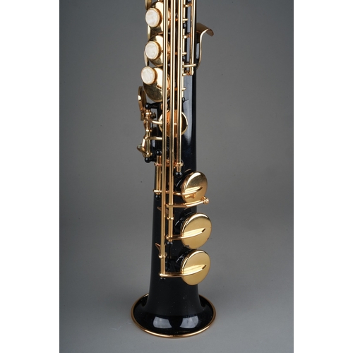 361 - A cased Opus Soprano saxophone, black lacquered and brass finish, some small areas of tarnish  rust ... 