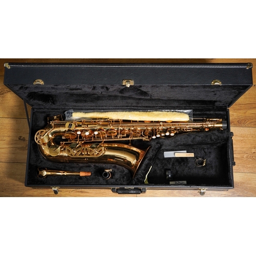 363 - A cased Buffet Evette Crampon brass alto saxophone, serial no.803473 R.O.C., areas of tarnish rust i... 