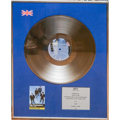 373 - The Pretenders original BPI Sales Award presented to Chrissie Hynde to recognise sales in the United... 