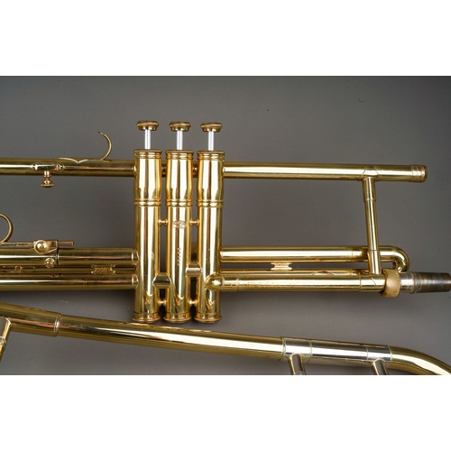 379 - Antoine Courfoil - A Courtois Paris brass Trombone serial no 86755, the bell 8.75